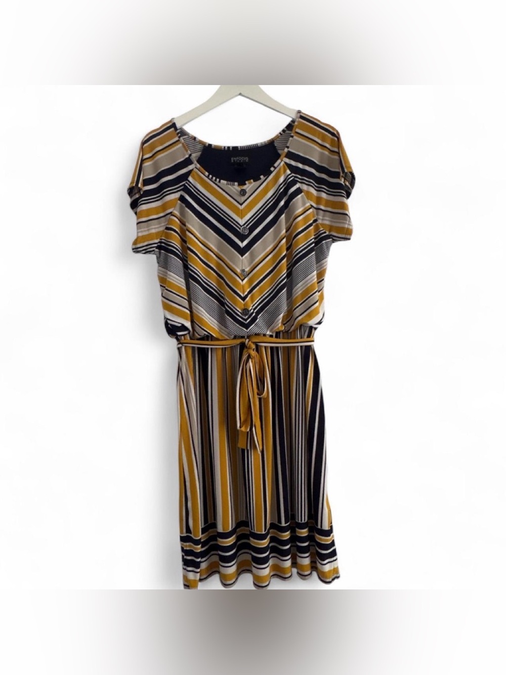 Enfocus Studio Striped Midi Dress in Mustard, Black & White
